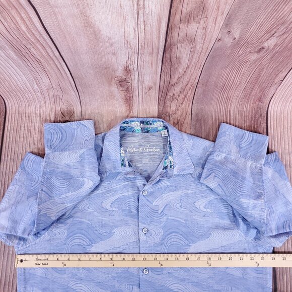 Robert Graham Mens L Classic Fit Wave Marble Swirl Linen Blend Button Up Shirt - Picture 15 of 16